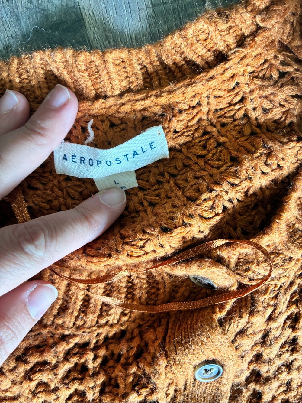 Aeropostale Women's Burnt Orange Crocheted Button Cardigan